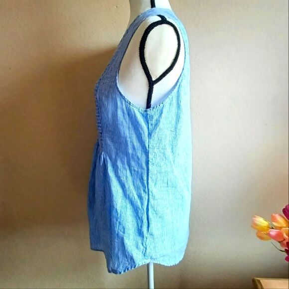 Beach lunch lounge blouse light blue / white stripes  Size S - Picture 2 of 6